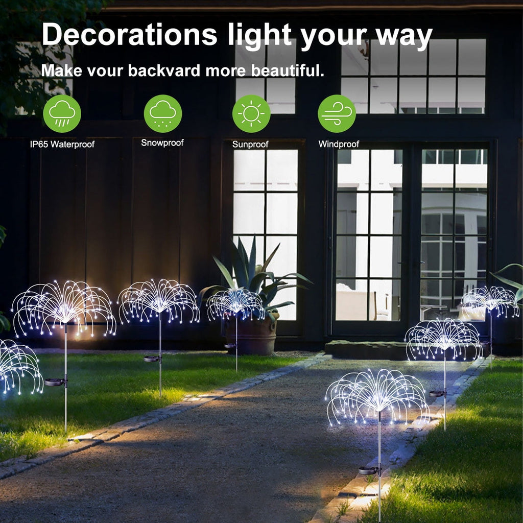 Rirool 2 Pack Solar Firework Lights, 120 LED Outdoor Garden Lights, Waterproof IP65 Pathway Yard Decor, DIY Copper Wire, Auto On/Off, Warm White