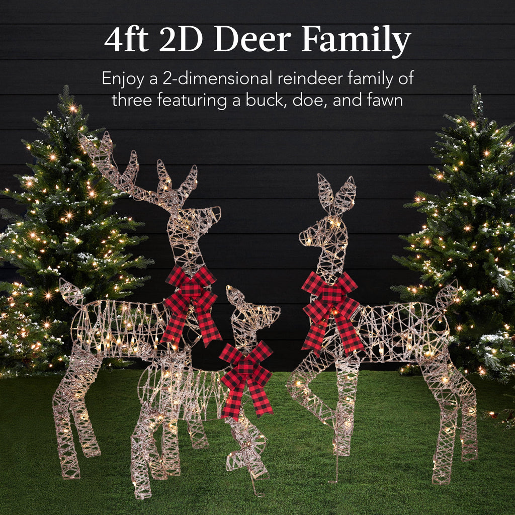 Best Choice Products 3-Piece 2D Deer Family Set, Lighted Christmas Outdoor Decoration w/ 175 Lights, Stakes - Gold