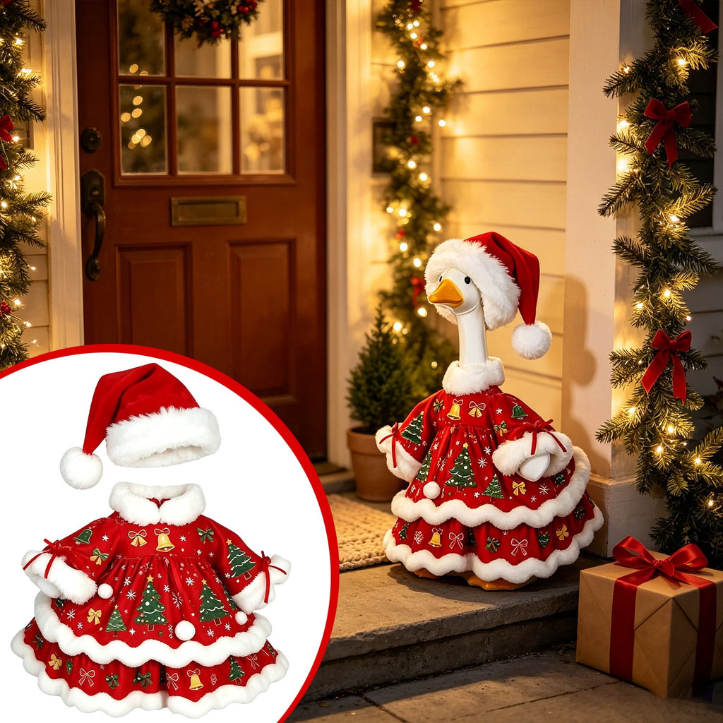 Aurorax Christmas Goose Clothes for Cement Goose Porch Goose 23"/17",Porch Goose Outfit 19 inch,Red Holiday Porch Goose Clothing Accessories for Garden Lawn Yard