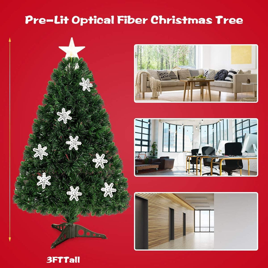 Topbuy 3'Artificial Christmas Tree Pre-Lit LED and Fiber Optic w/ Snowflakes