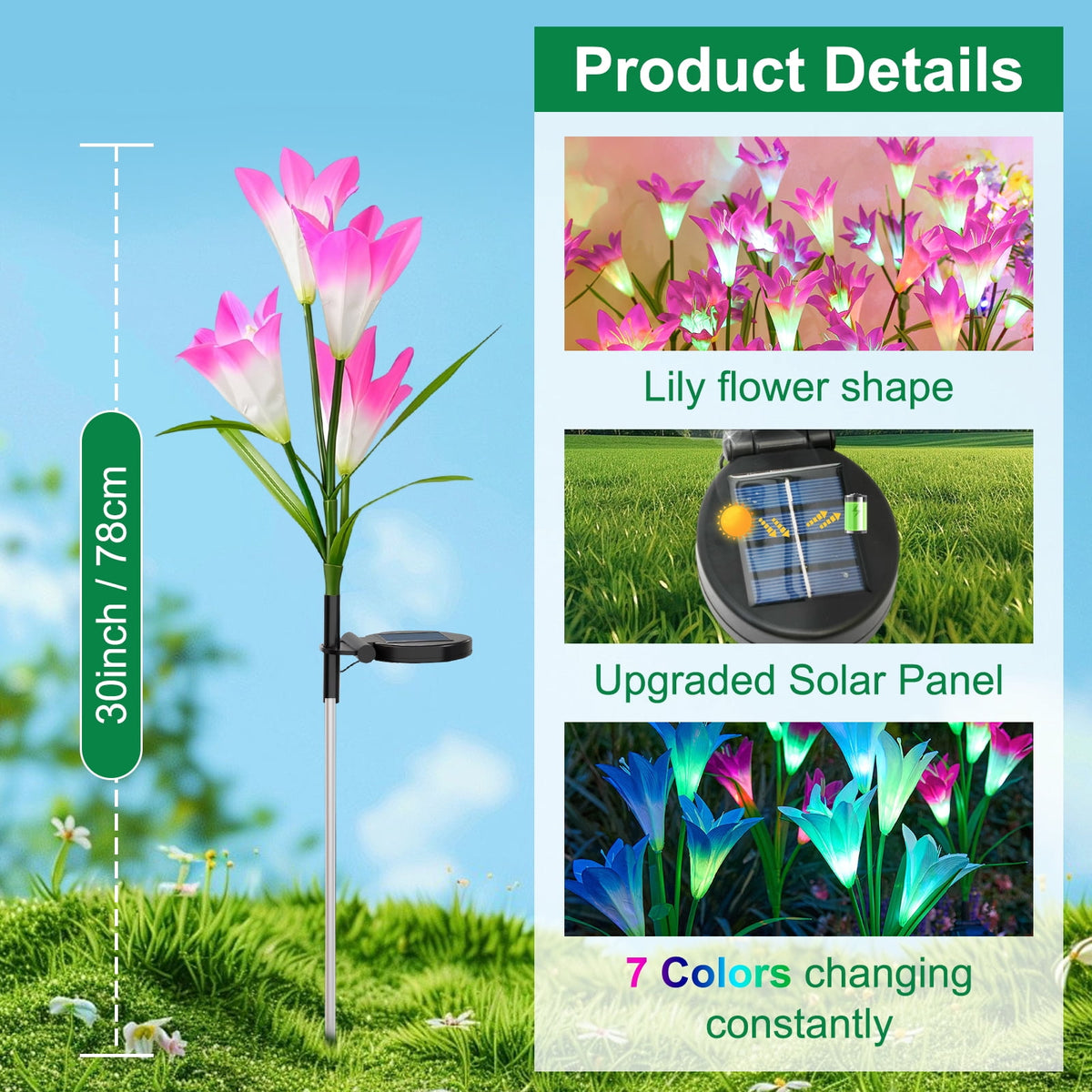 Solar Garden Lights Outdoor, 6 Packs Solar Lily Flower Lights Waterproof, Color Changing LED Solar Lights Outdoor Decorative, Bigger Solar Panel for Outside Patio Garden Pathway Yard Decoration
