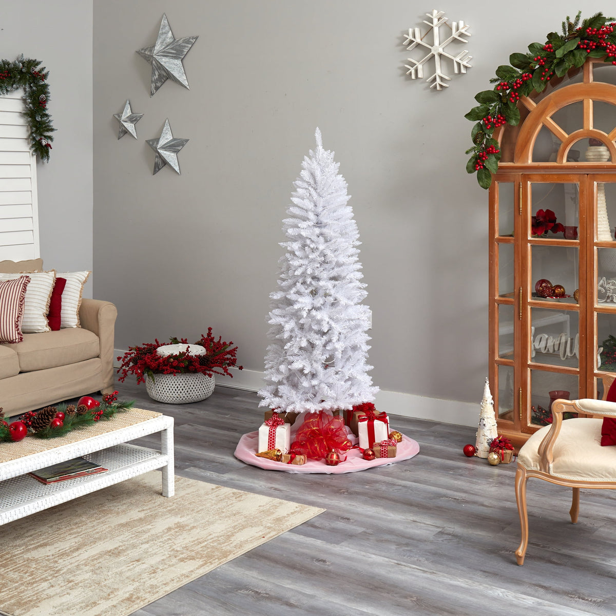 Nearly Natural 3' White Slim Artificial Christmas Tree Prelit 50 Warm White LED Lights