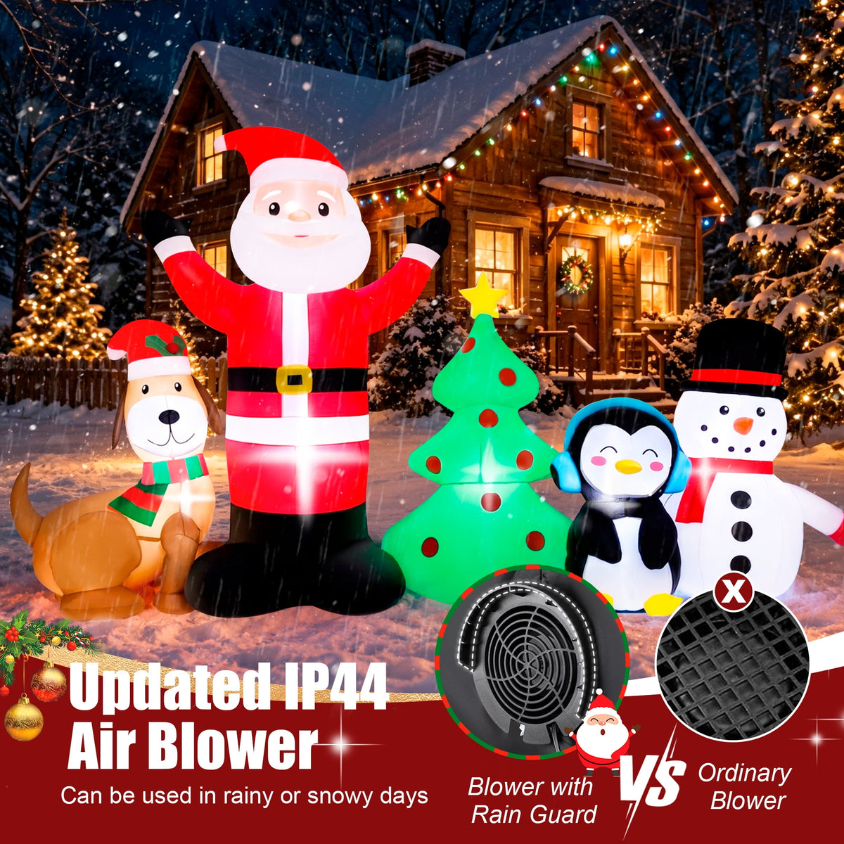 Firstness 8ft Christmas Inflatable,Christmas Blow ups Santa Snowman Xmas Tree Penguin Dog with LED Lights, Yard Garden Party Outdoor Decoration