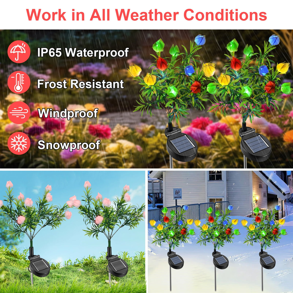 Qoosea Solar Garden Lights Outdoor Waterproof Decorative Flower New Upgraded 2 pack with 17 Butterfly Solar Lights for Garden Yard Outdoor Decor Pathway, Gifts for Mom