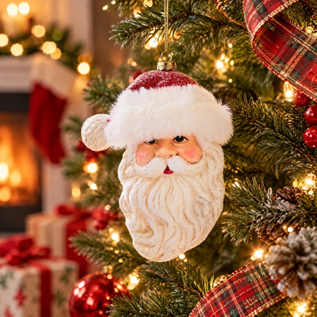 Red and White Glitter Santa Christmas Ornament, 6.5", by Holiday Time