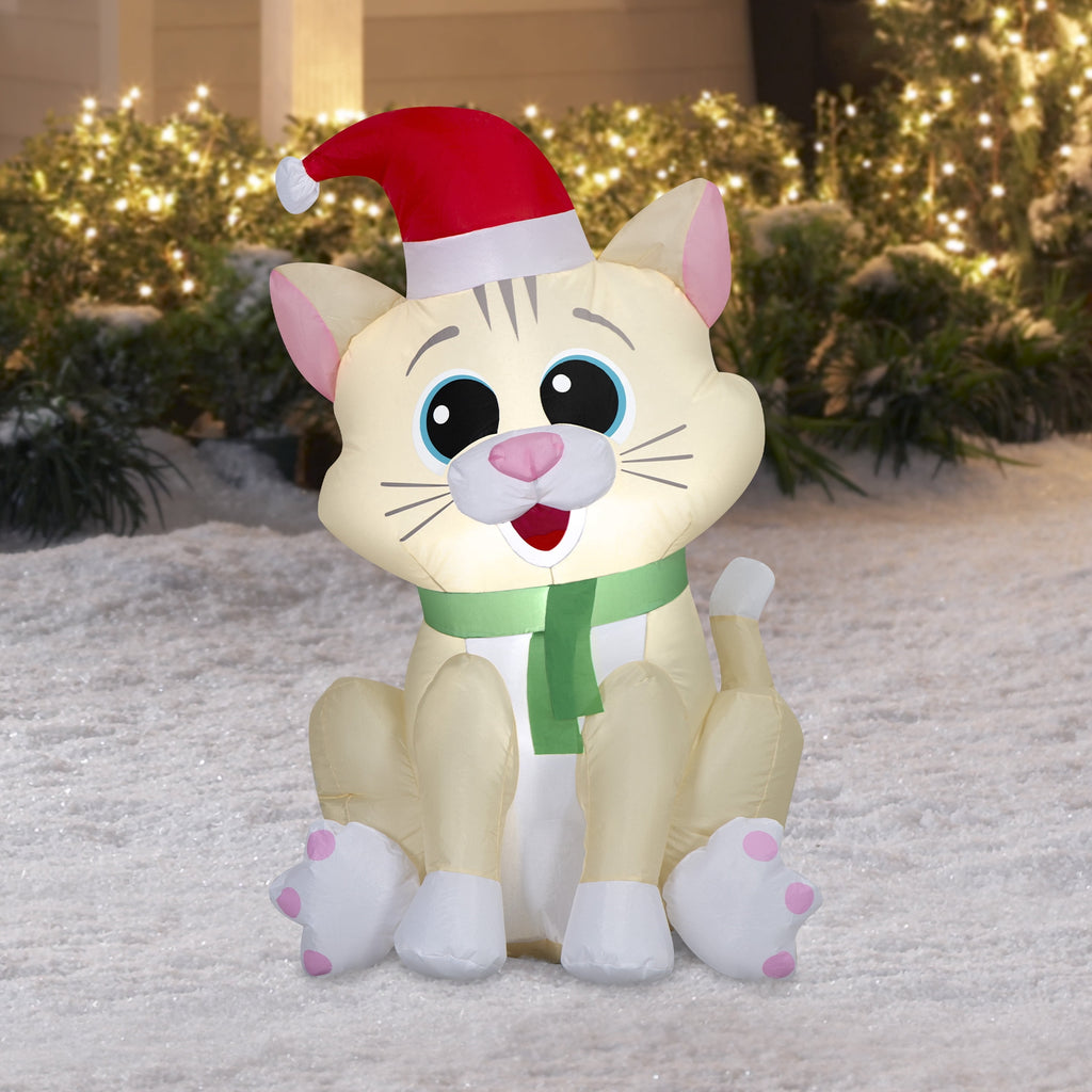 Multicolor Kitty Cat Christmas Airblown Yard Inflatable, 3.5', by Holiday Time