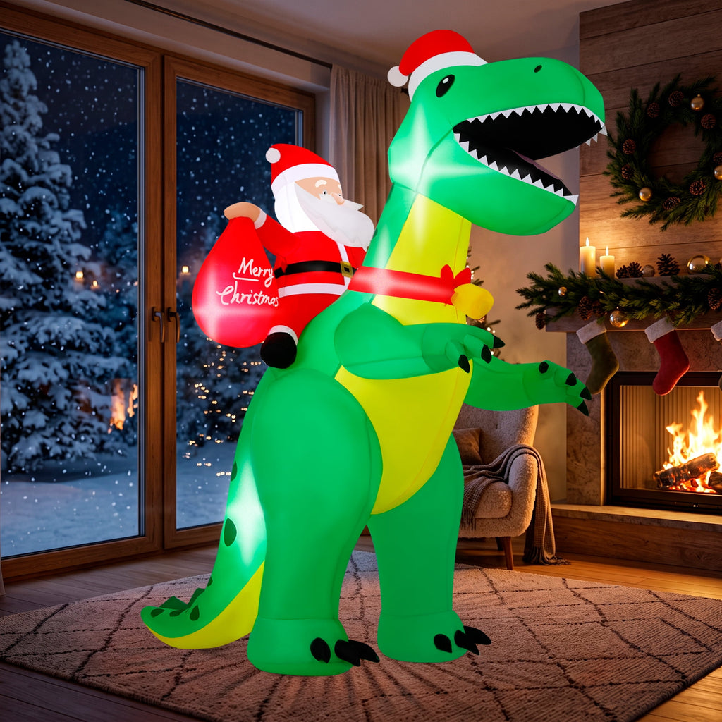 Firstness 6ft High Christmas Inflatables Outdoor Decoration with LED Lights, Christmas Blow ups Santa Claus Dinosaur Xmas Decor for Party Yard Garden Lawn