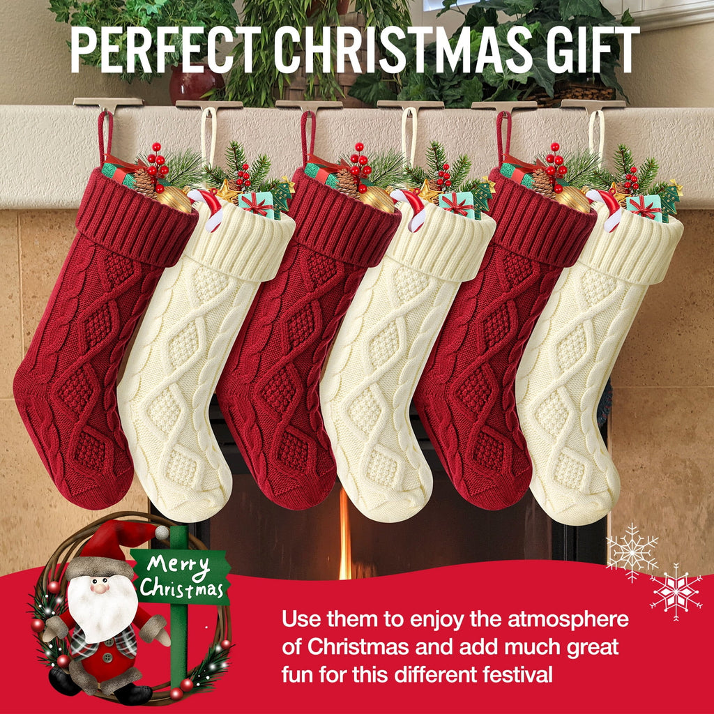 Ayieyill 6pcs Christmas Stockings Large Knitted Xmas Stockings 18 Inches Fireplace Hanging Stockings for Family Holiday Christmas Decoration