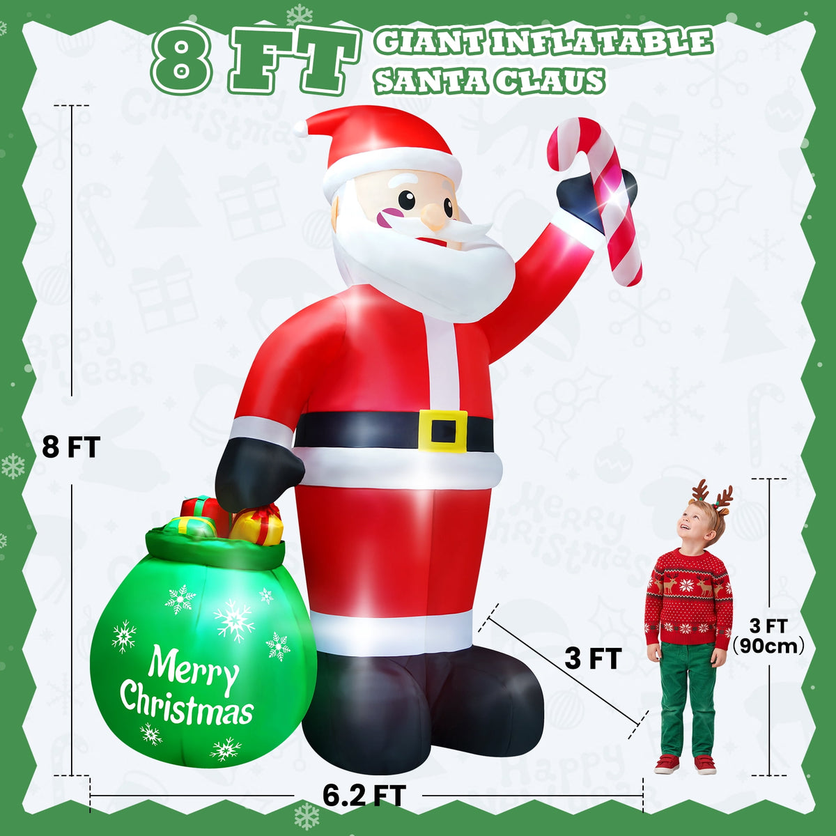 Yexmas 7FT Christmas Inflatable Santa Claus with Photo Frame, Blow Up Santa Claus Xmas Decorations for Outdoor Indoor, Built-in LED Light for Yard Gardern Lawn