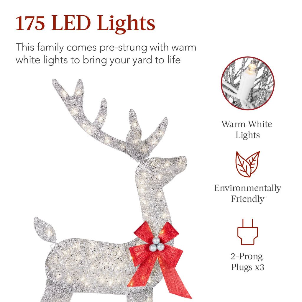 Best Choice Products 3-Piece 2D Deer Family Set, Lighted Christmas Outdoor Decoration w/ 175 Lights, Stakes - Gold