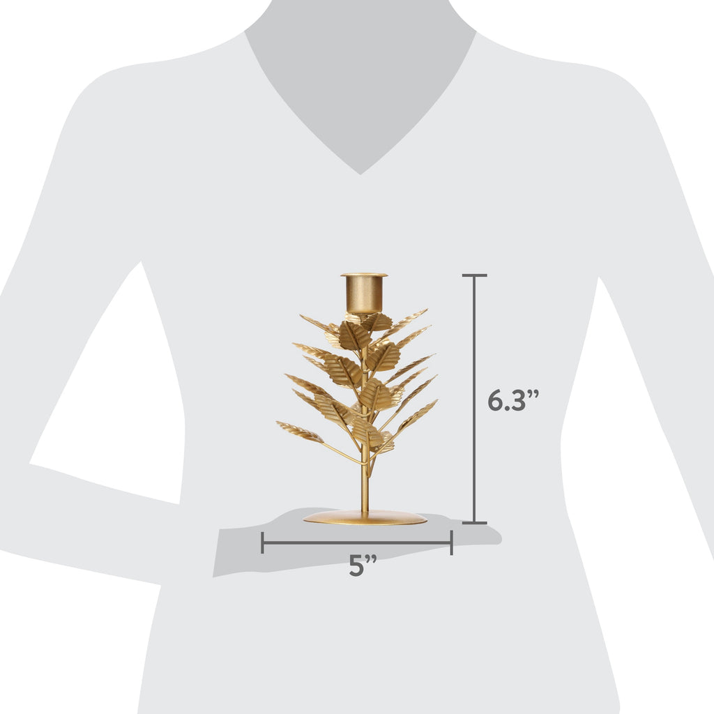 Small Gold Leaf Metal Christmas Taper Candle Holder, 6.3", by Holiday Time