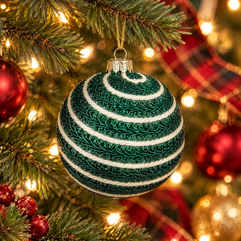4-Count Green and Cream Braided Ball Christmas Ornaments, 5", by Holiday Time