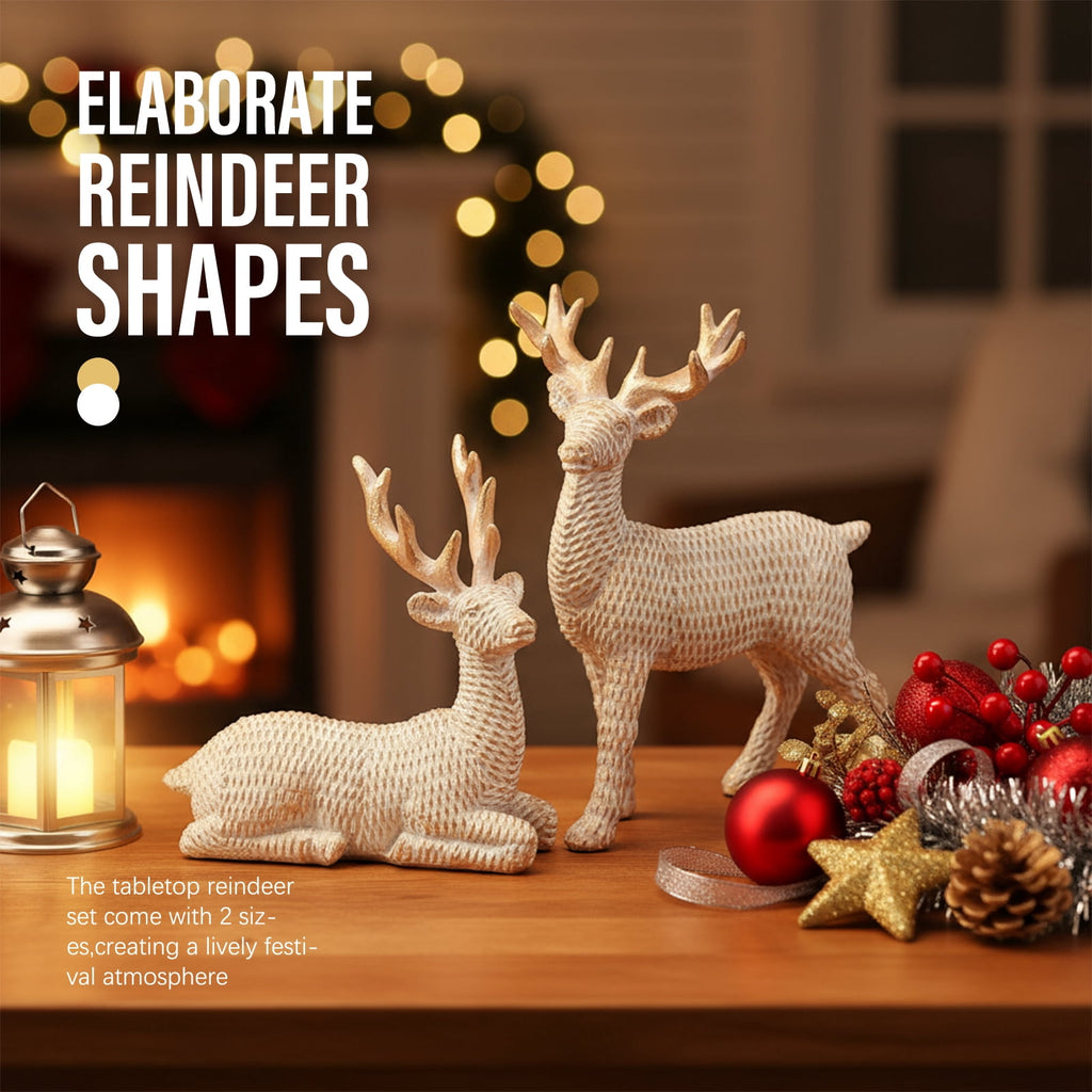 Ayieyill 5PCS Tree and Reindeer Decoration, Christmas Tree Reindeer Figurines, Christmas Decortion Indoor (Rose Gold)