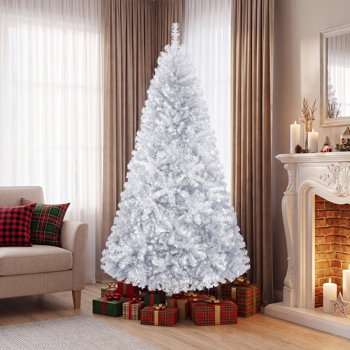 Costway 7.5 FT Artificial Christmas Tree Hinged Unlit Xmas Tree Silver