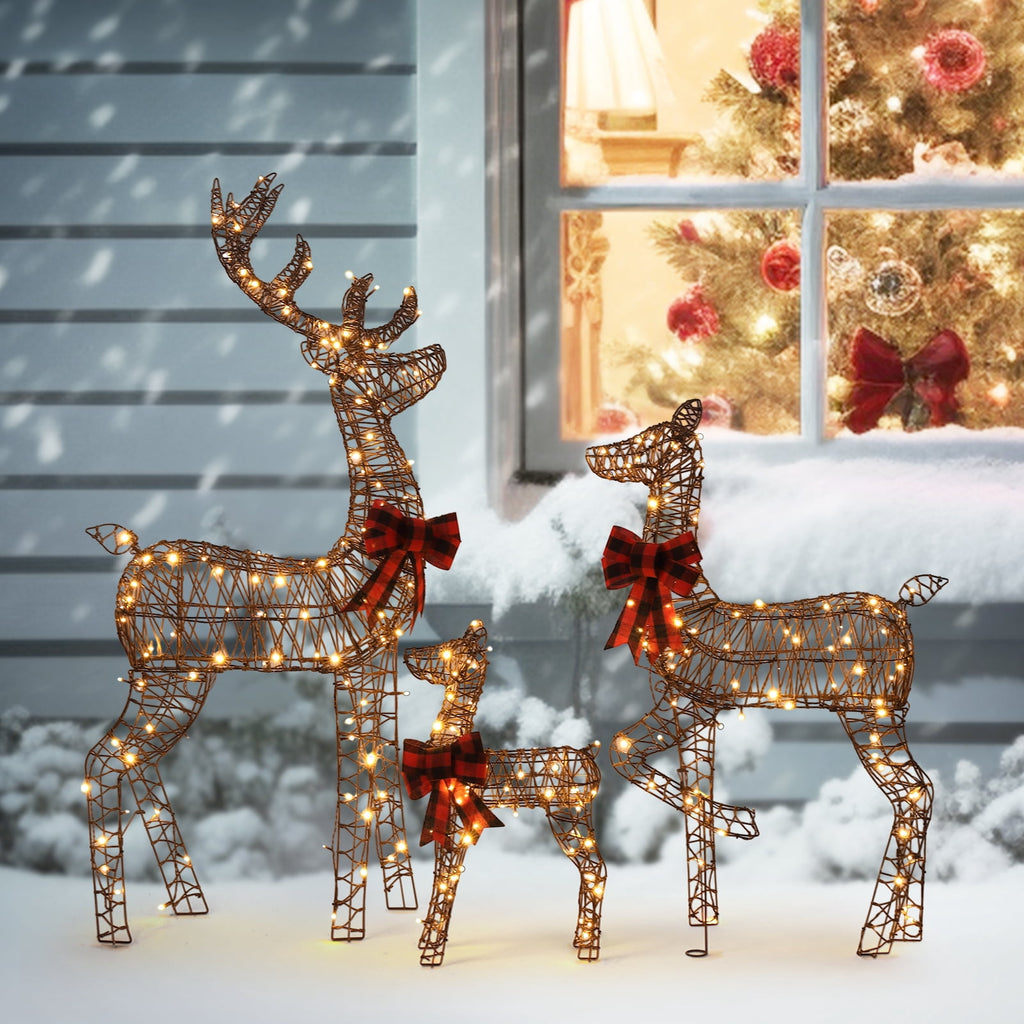 Ktaxon Christmas Outdoor Decor 4FT Lighted Reindeer Set 3Pcs Yard Deer Decorations LED Lights - Gold