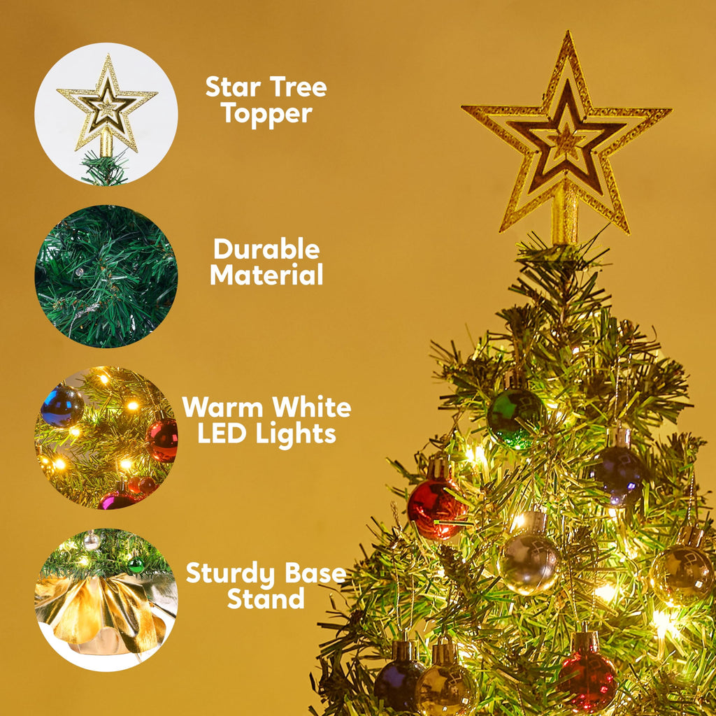 Joyfy 24in Prelit Tabletop Christmas Tree with Decoration Kit (Gold, Battery Operated)
