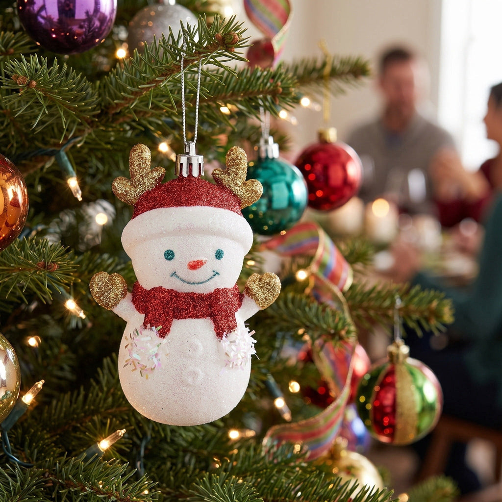 Red and White Glitter Snowman with Antlers Christmas Ornament, 4.3", by Holiday Time