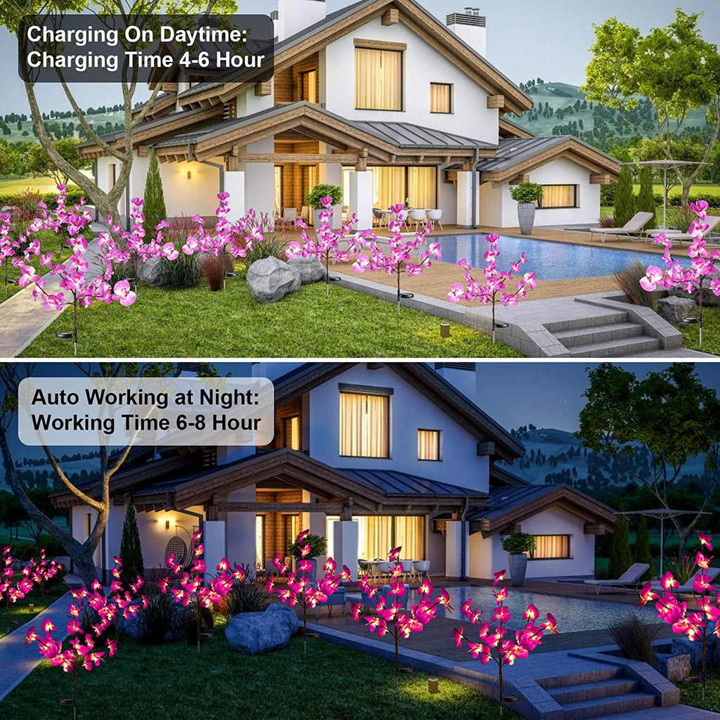 QiShi Solar Garden Lights Tree Outdoor Multi-Color Changing LED Stake Lights Flower for Garden, Patio, Yard and Decoration Solar Flickering Tree Lights (Tree,2 Pack)