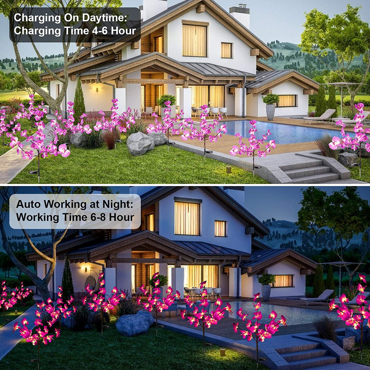 QiShi Solar Garden Lights Tree Outdoor Multi-Color Changing LED Stake Lights Flower for Garden, Patio, Yard and Decoration Solar Flickering Tree Lights (Tree,2 Pack)
