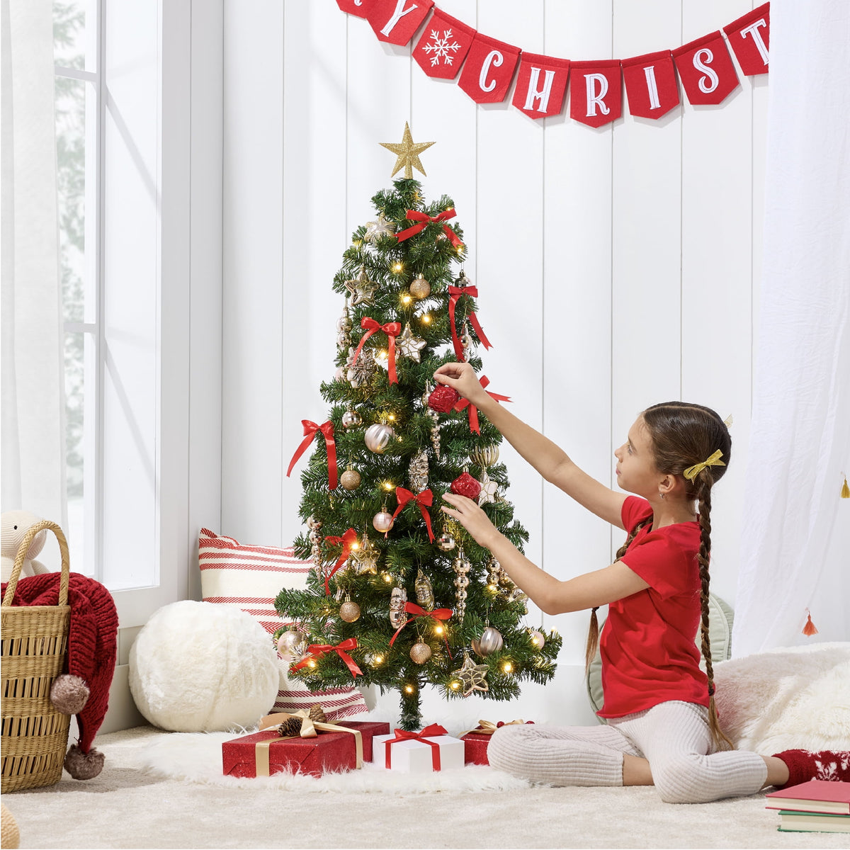 Best Choice Products 4ft Prelit Colored Christmas Tree, Artificial Tree Holiday Decor w/ 70 LED Lights - Baby Blue Tinsel