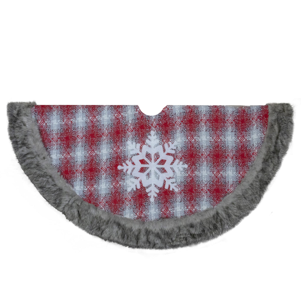Northlight 48" Red and White Plaid Christmas Tree Skirt with Snowflake