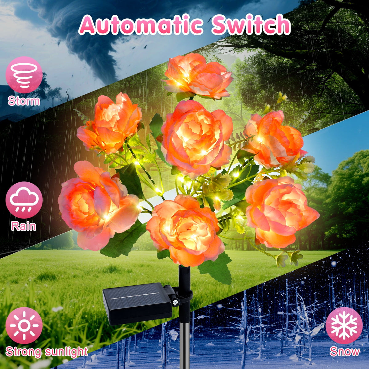 Qoosea Solar Garden Lights Outdoor Waterproof Decorative Flower New Upgraded 2 pack with 17 Butterfly Solar Lights for Garden Yard Outdoor Decor Pathway, Gifts for Mom