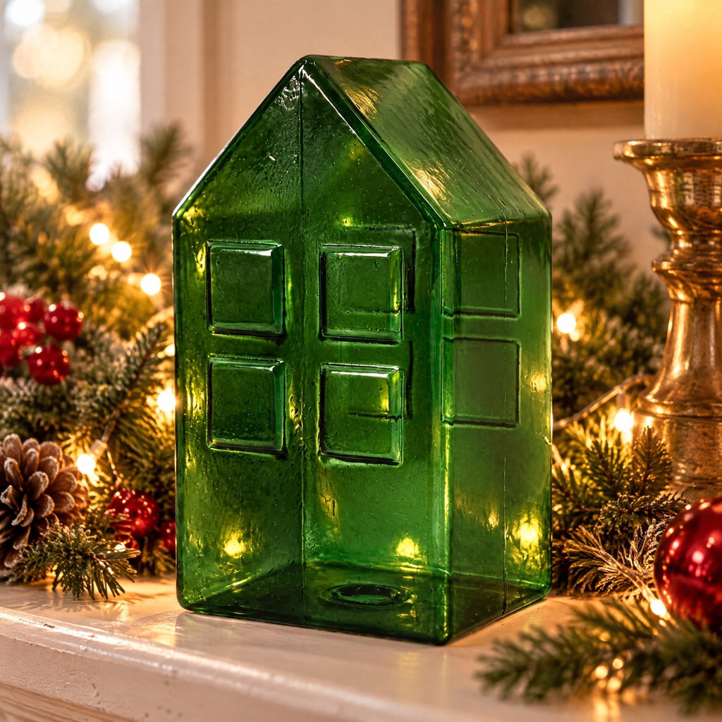Glass House Christmas Decoration, Green, 7.5", by Holiday Time