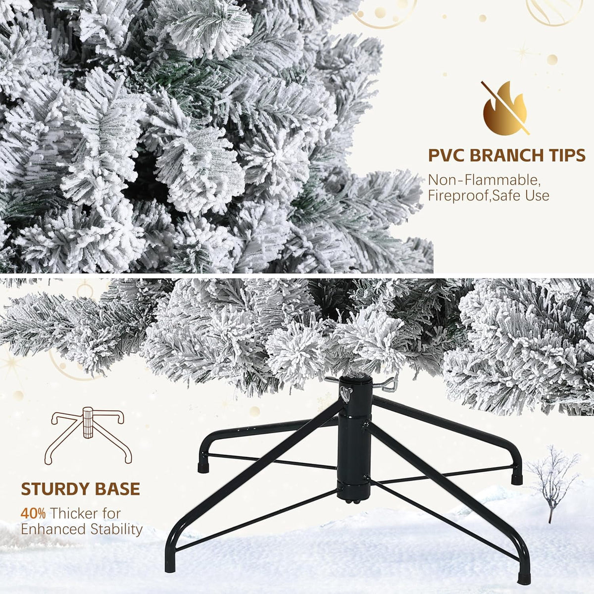 9FT Premium Spruce Artificial Christmas Tree, Pre-Lit with Realistic Hinged Branches, Heavy-Duty Foldable Metal Stand for Home, Office & Large Space Holiday Display