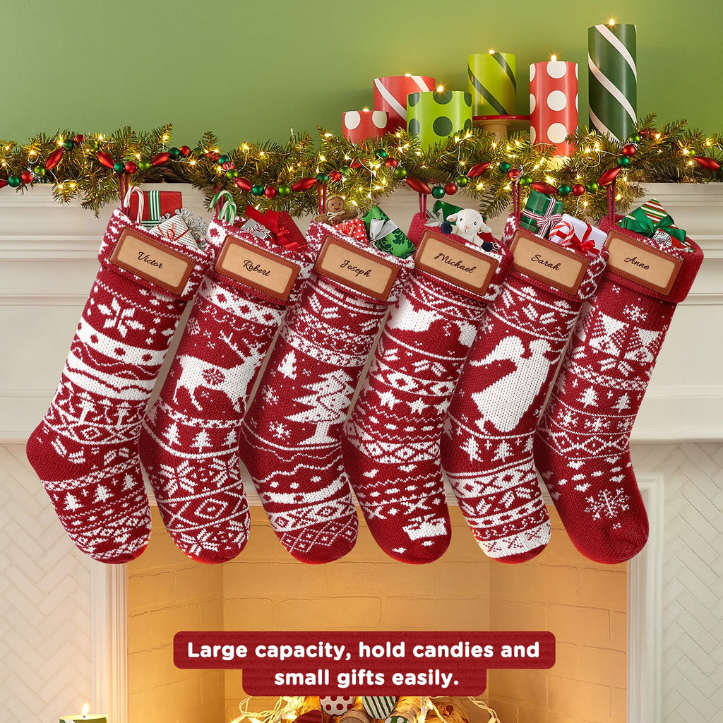 Ayieyill 6Pcs 18" Knit Christmas Stockings, Large Rustic Yarn Xmas Stockings for Christmas Family Holiday Decorations