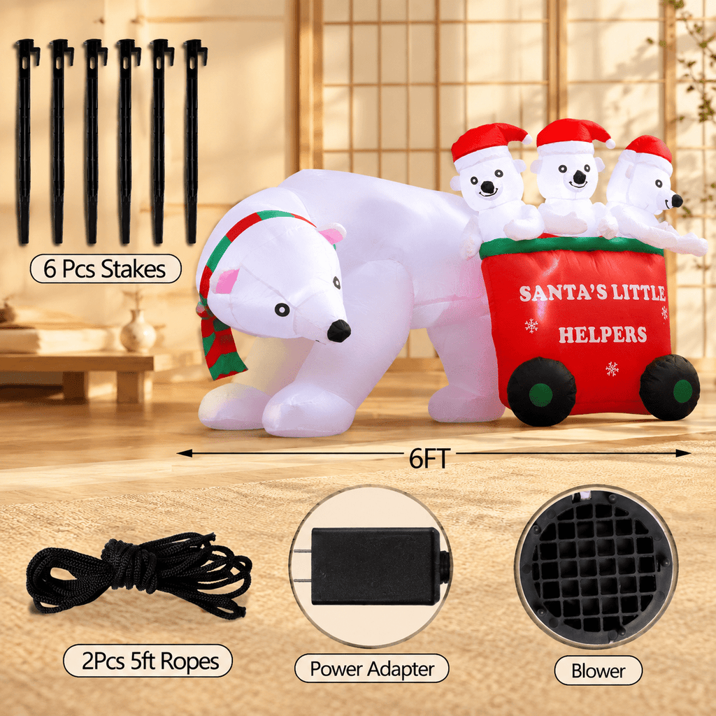 7 Ft Christmas Inflatable Polar Bear with Santa Hat Outdoor Yard Lawn Holiday Decoration
