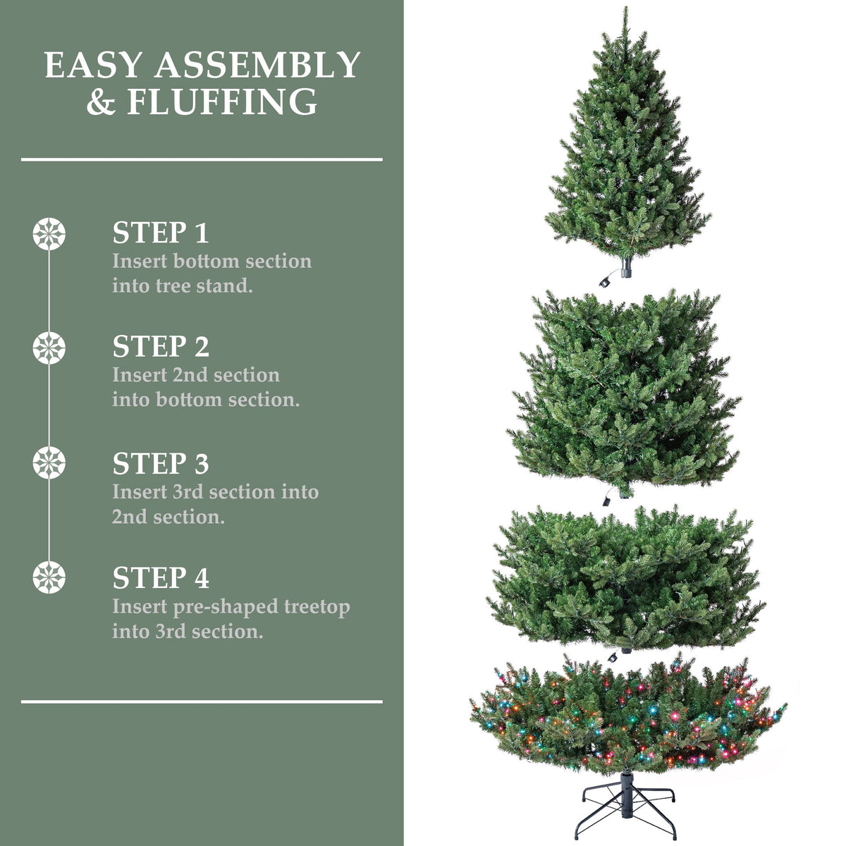 My Texas House 9' Pre-Lit Grand Spruce Green Artificial Christmas Tree with LumaDazzle Color-Changing Twinkle LED Lights, Quick Set, and Stand