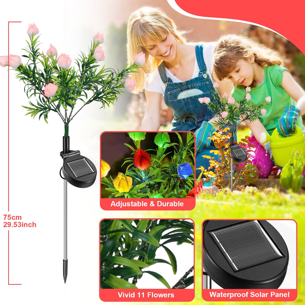 Qoosea Solar Garden Lights Outdoor Waterproof Decorative Flower New Upgraded 2 pack with 17 Butterfly Solar Lights for Garden Yard Outdoor Decor Pathway, Gifts for Mom