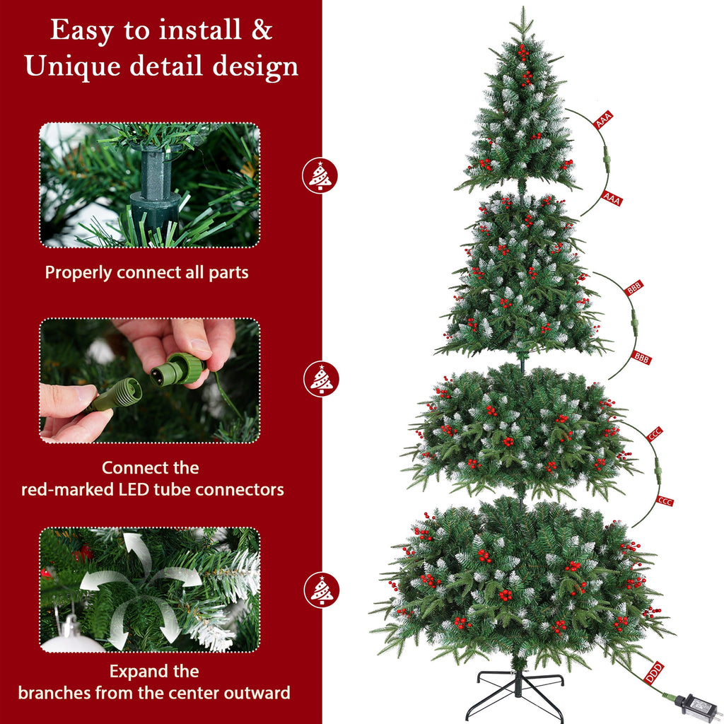 Yexmas 7.5ft Pre-Lit Artificial Christmas Trees,Green Xmas Tree with Large Christmas Tree Storage Bag,Berries, Realistic Artificial Christmas Trees for Home, Office, Party Decoration