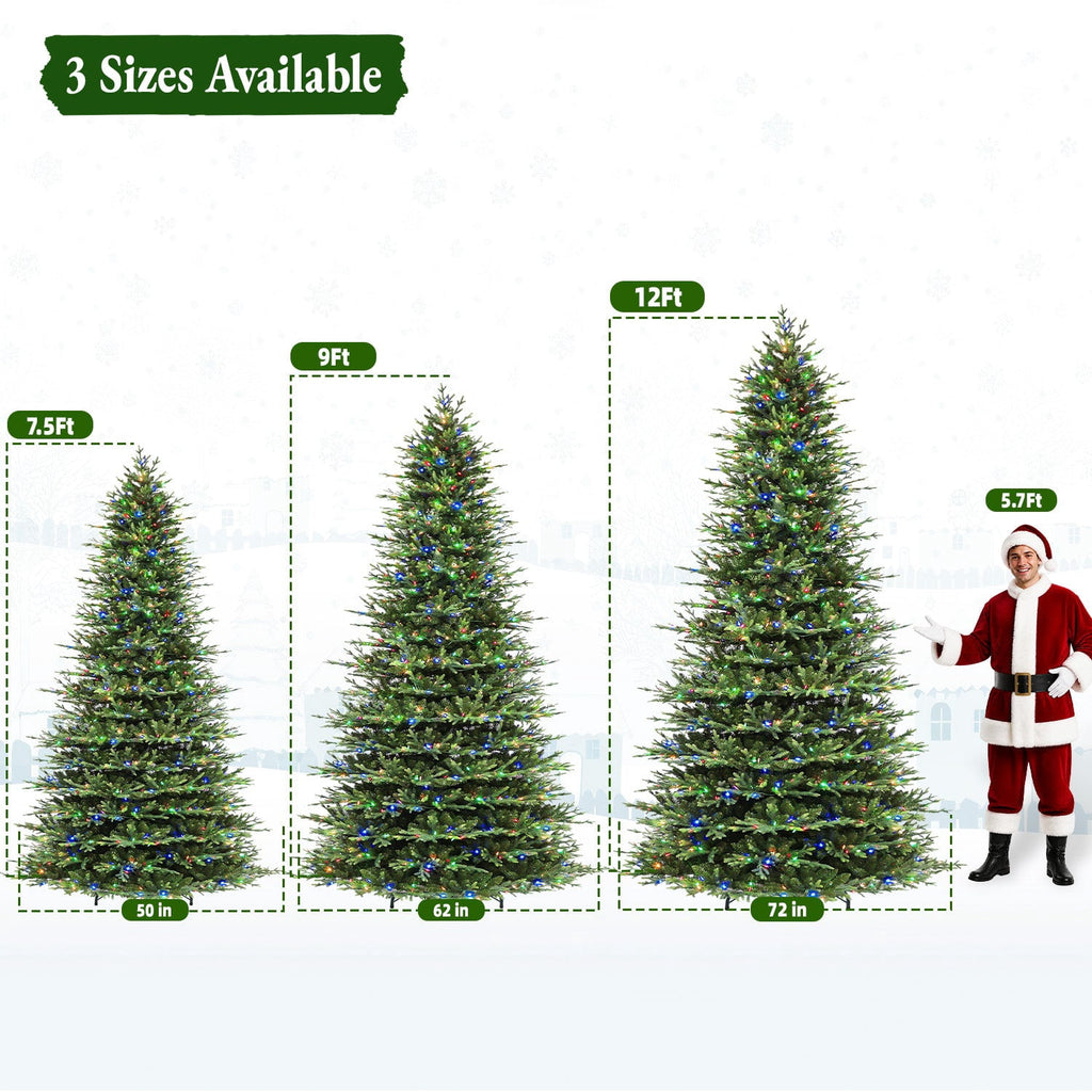 VIVATREES 7.5ft Pre-lit Artificial Christmas Tree Frasier Fir w/ 3325 PVC PE Hinged Branch Tips 450 Multi Color LED Lights Foldable Base