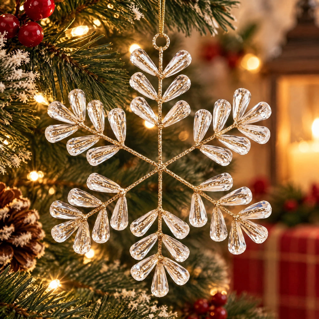 Gold Glitter Snowflake with Gems Christmas Ornament, 5.5", by Holiday Time