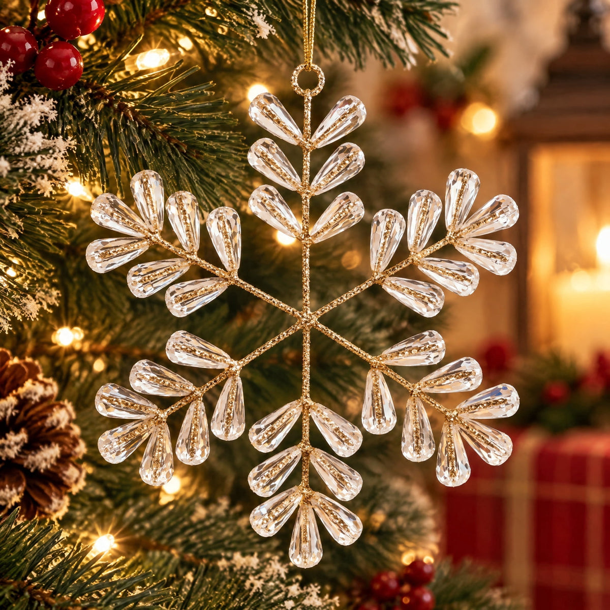 Gold Glitter Snowflake with Gems Christmas Ornament, 5.5", by Holiday Time