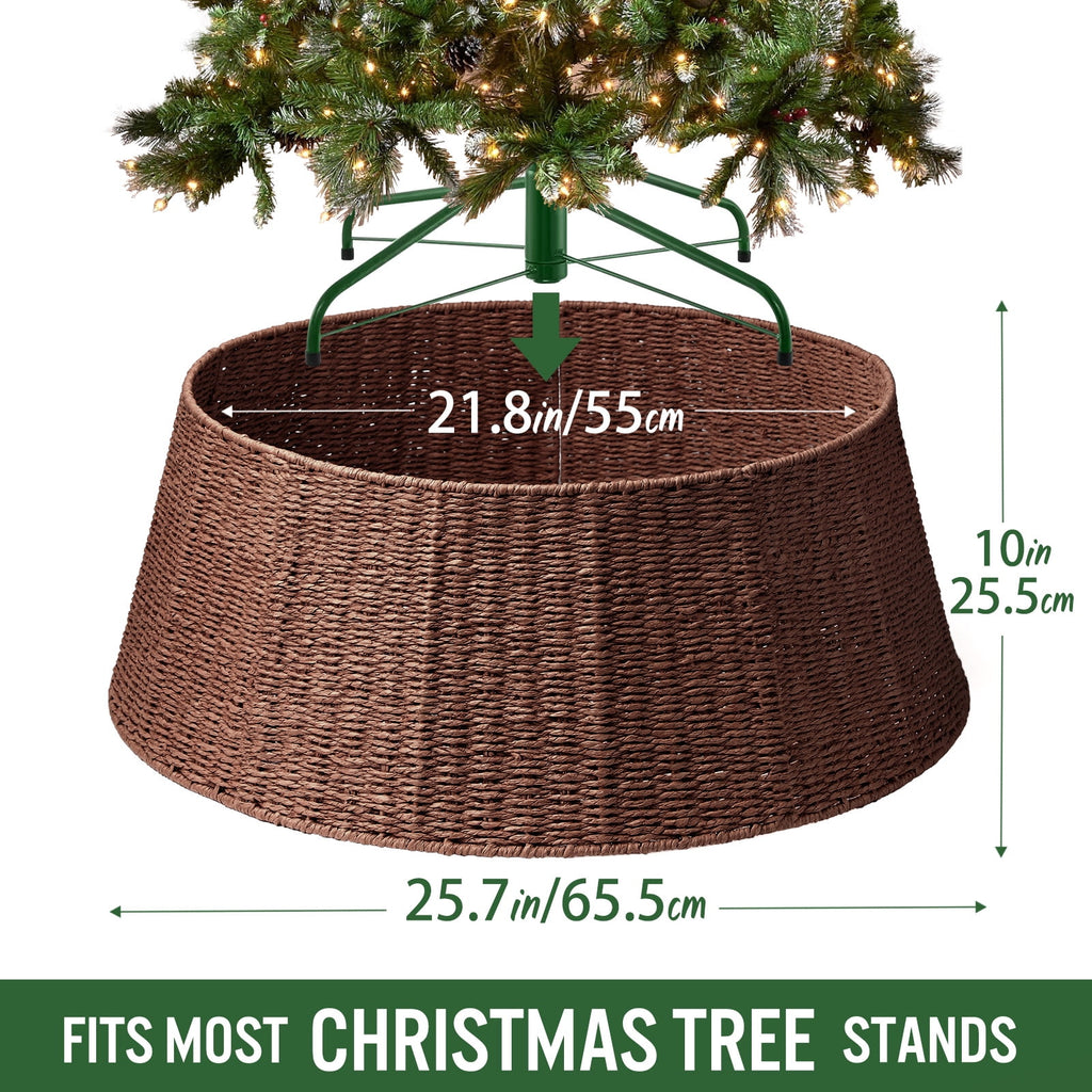 Ayieyill 26 inch Christmas Tree Collar, Christmas Tree Skirt for Christmas Tree Decorations | Rattan (Pink)
