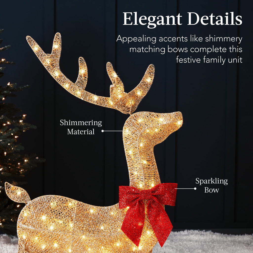 Best Choice Products 3-Piece 2D Deer Family Set, Lighted Christmas Outdoor Decoration w/ 175 Lights, Stakes - Gold