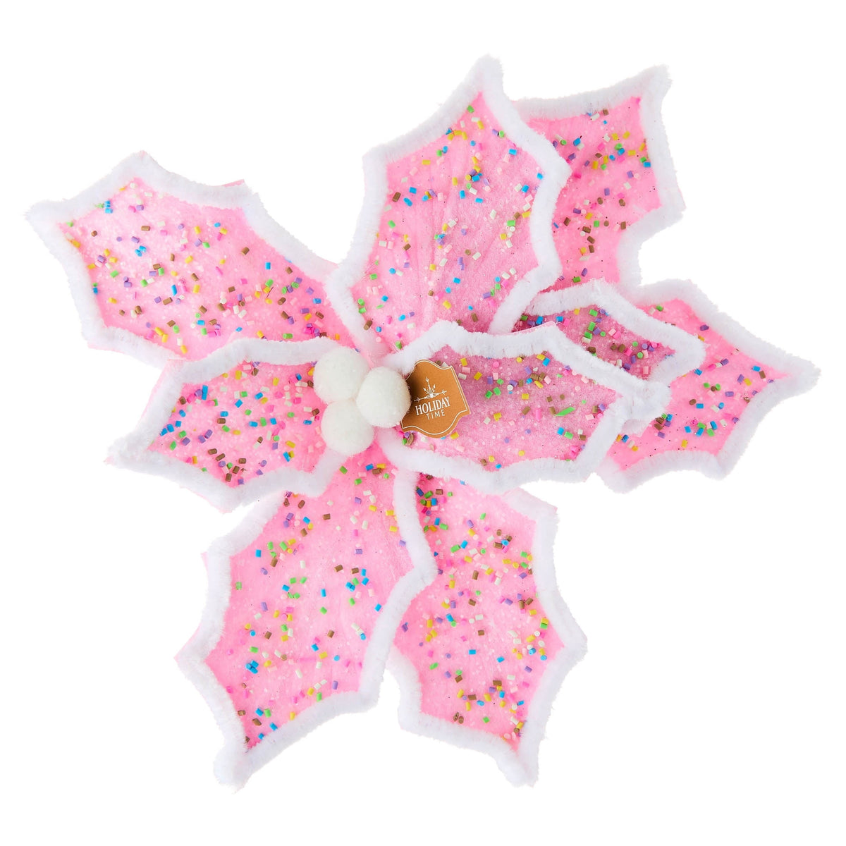 Deluxe Candy Pink Poinsettia Christmas Clip Ornament, 12", by Holiday Time