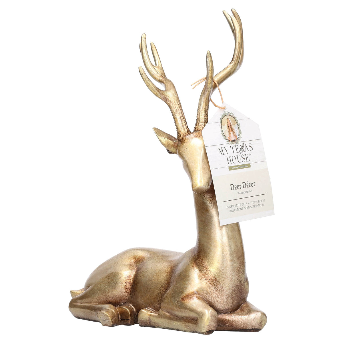My Texas House Sitting Deer Christmas Decoration, Gold, 11"