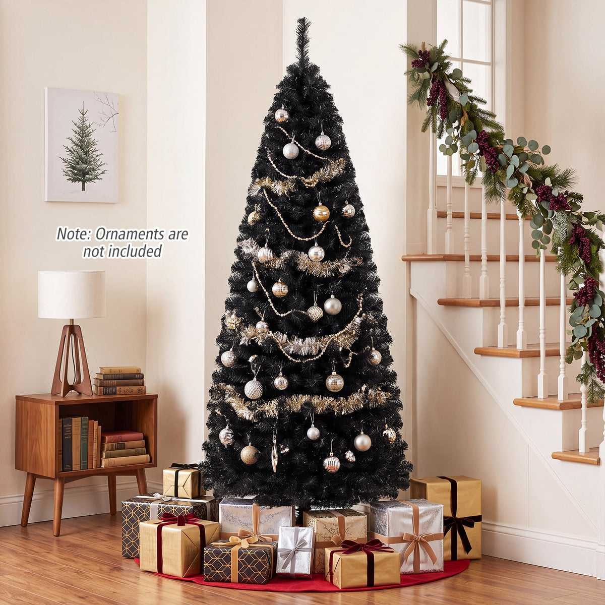 Costway 6FT Unlit Pencil Slim Tree Artificial Christmas Tree Metal Blue