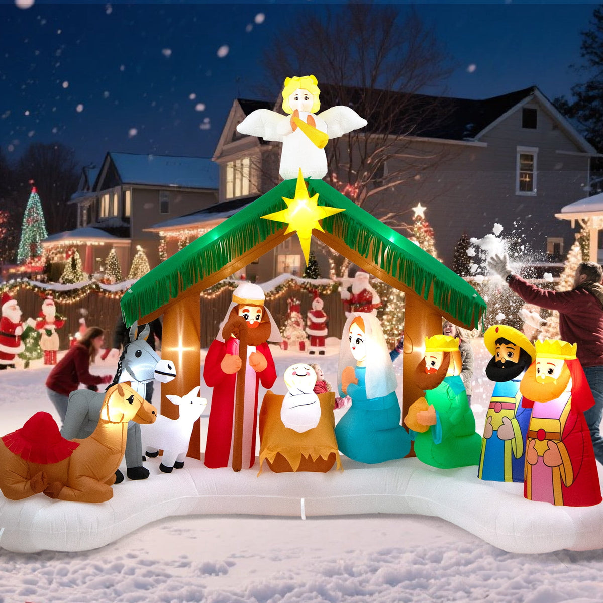 Wondiair 12FT Christmas Inflatable Nativity Scene with LED Lights for Outdoor Yard and Church Decor