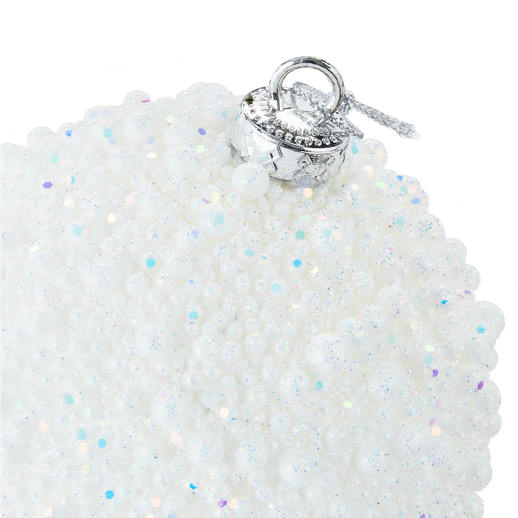 4-Count White Glitter Textured Ball Shatterproof Christmas Ornaments, 4.5", by Holiday Time