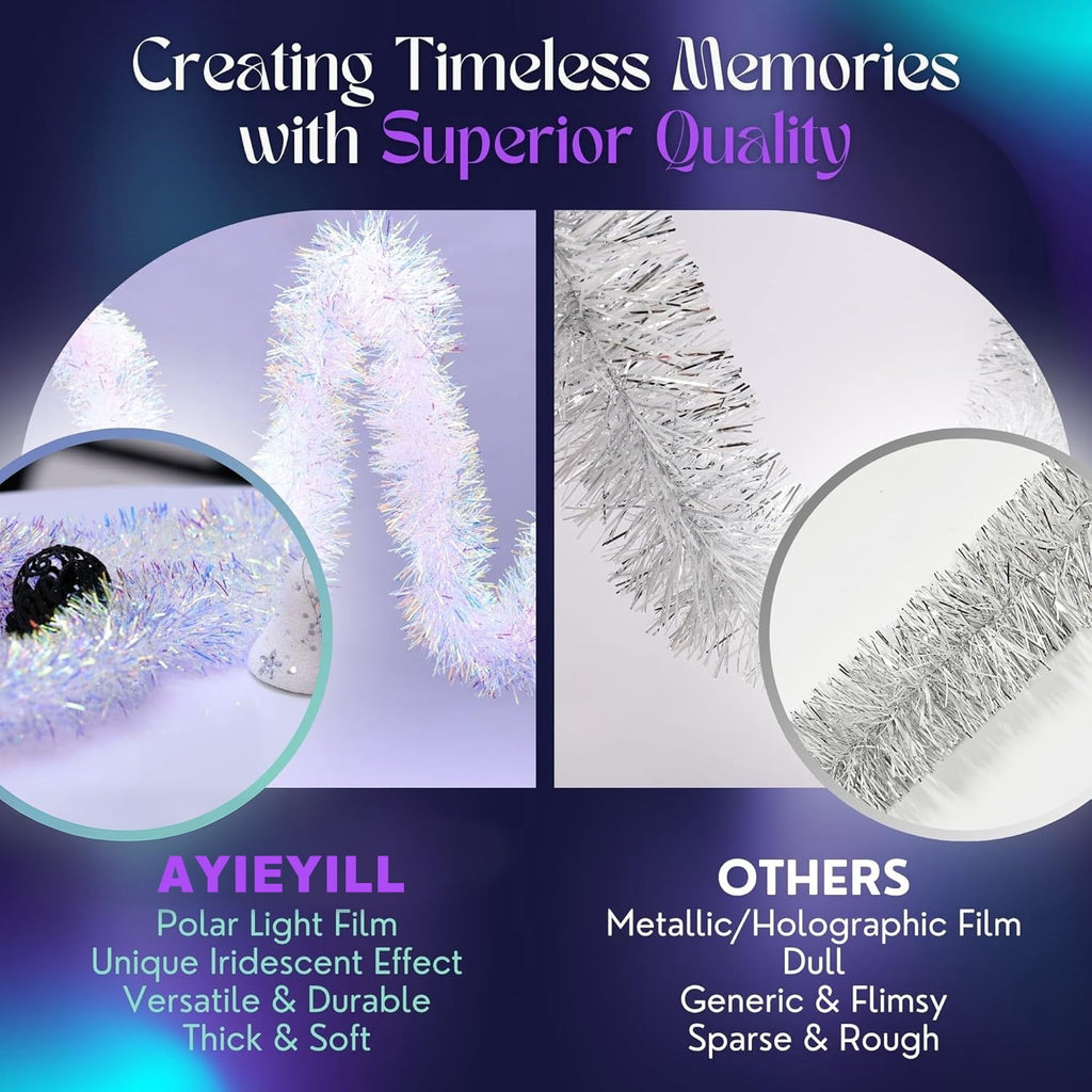 Ayieyill 33ft Tinsel Garland Hanging Christmas Tree Garland for Christmas Tree Decorations Indoor, Iridescent