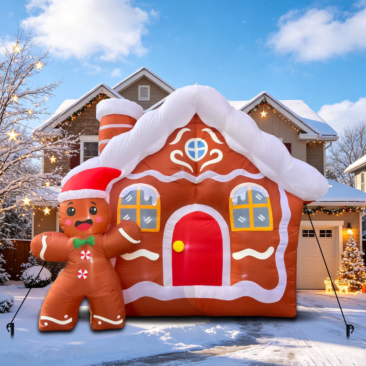 11.2 FT Giant Christmas Inflatable Gingerbread House, Blow Up Xmas Gingerbread Home with Cute Waving Gingerbread Man, Holiday Inflatable Ornament for Outdoor Yard Lawn Garden Christmas Decor