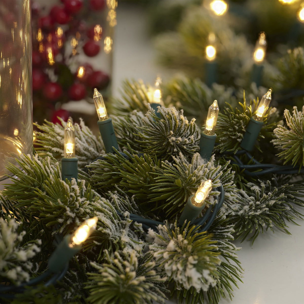 Indoor/Outdoor 100-Count LED Glass Mini Christmas String Lights, Warm White, Green Wire, 19.5', by Holiday Time
