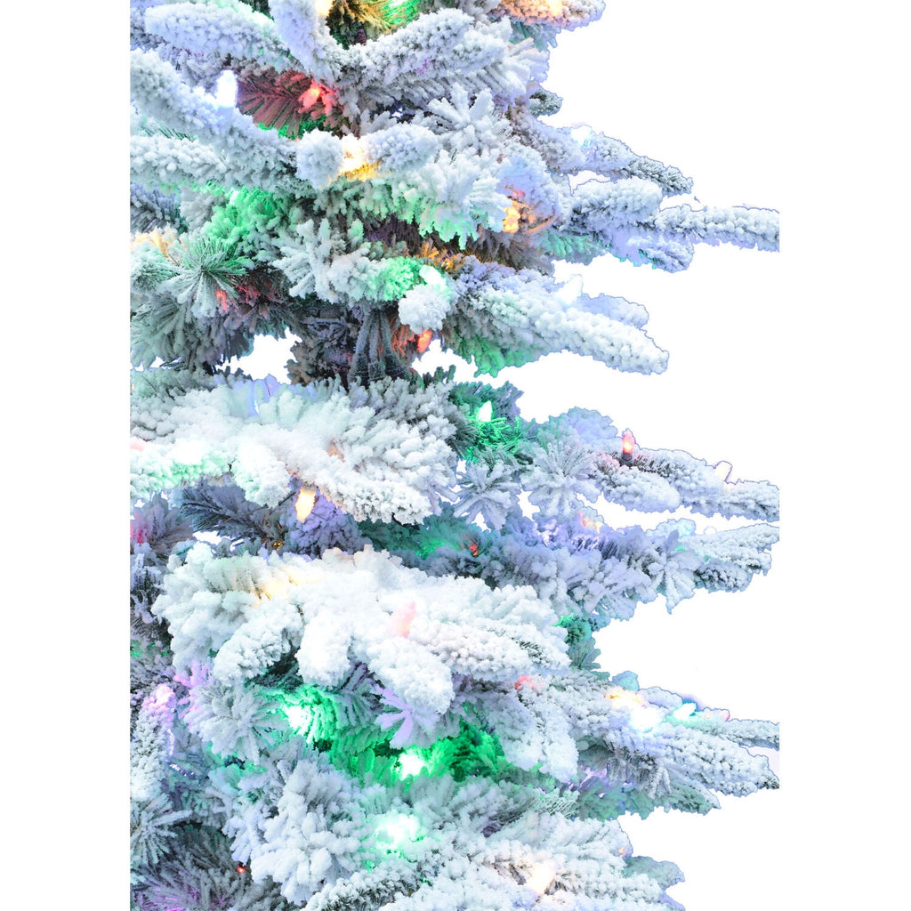Fraser Hill Farm 10-Ft. Flocked Pine Valley Christmas Tree with Dual Multicolor & Warm White LED Lights and Remote, FFPV010-6SN