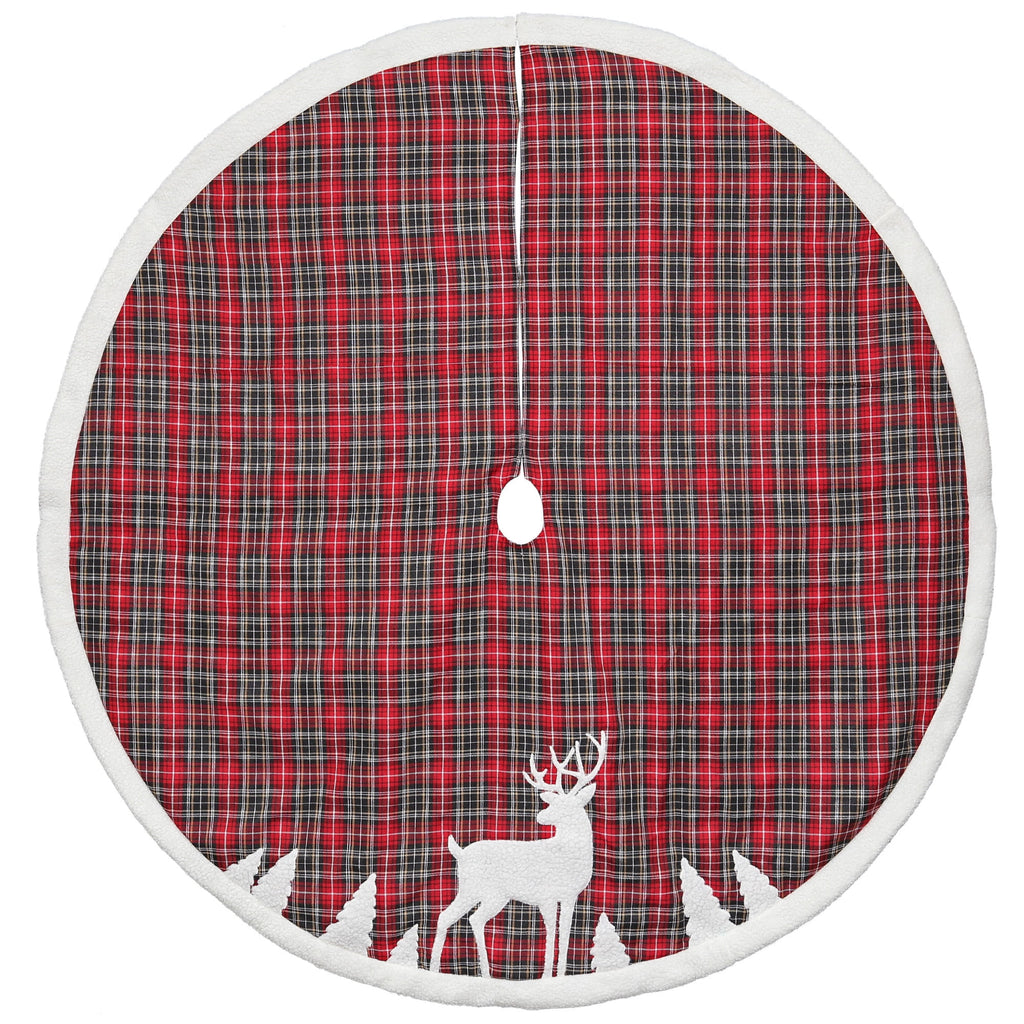 Dyno 48" Red and Black Plaid Reindeer Christmas Tree Skirt