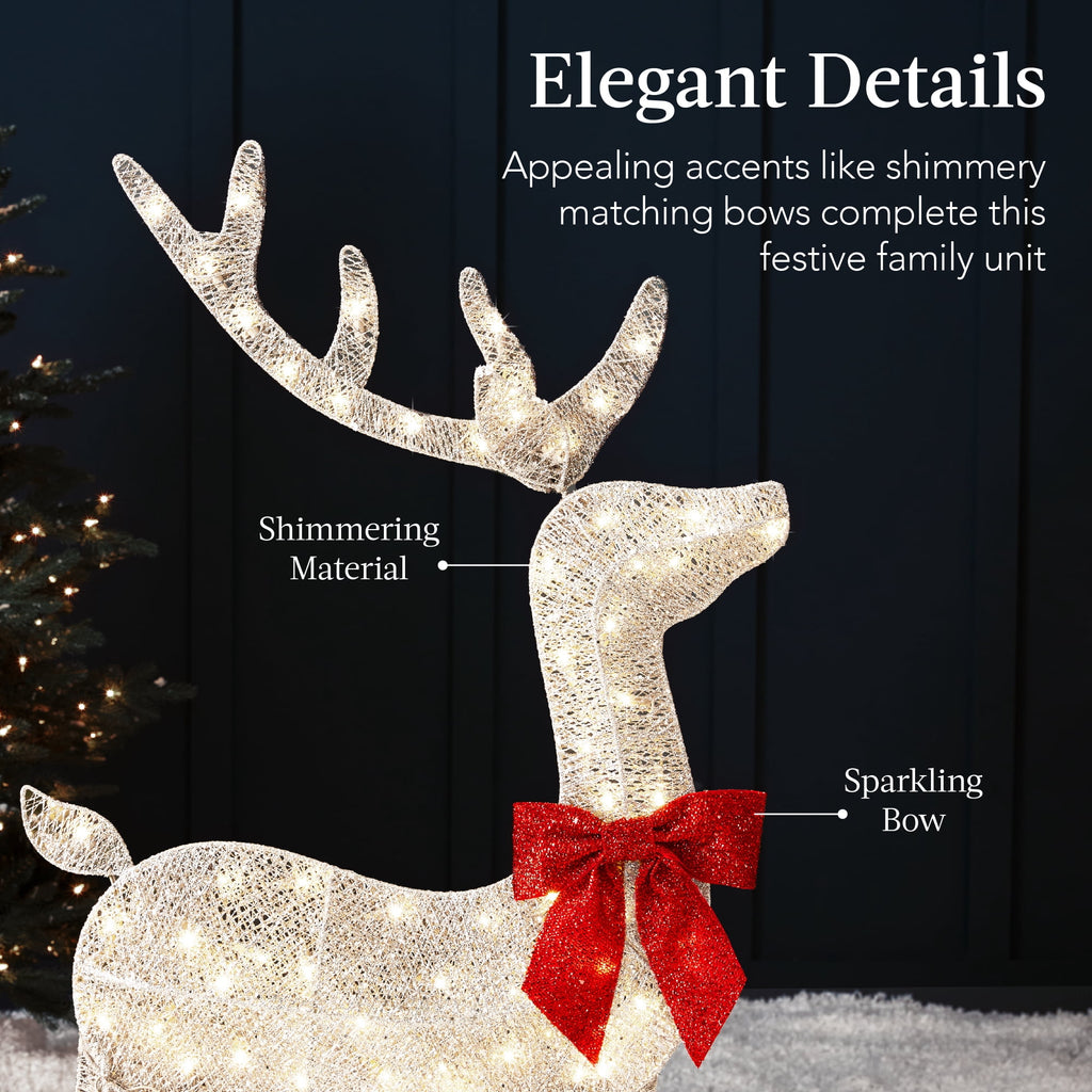 Best Choice Products 3-Piece 2D Deer Family Set, Lighted Christmas Outdoor Decoration w/ 175 Lights, Stakes - Gold