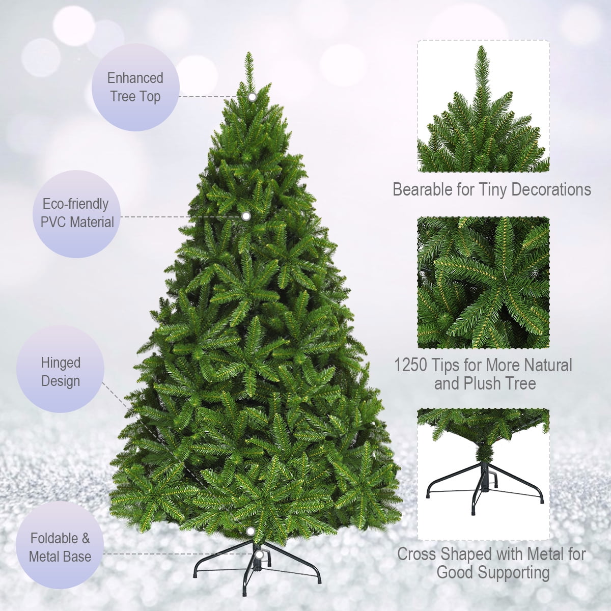 Gymax 6ft Artificial Christmas Fir Tree w/ 1250 Premium Hinged Branch Tips